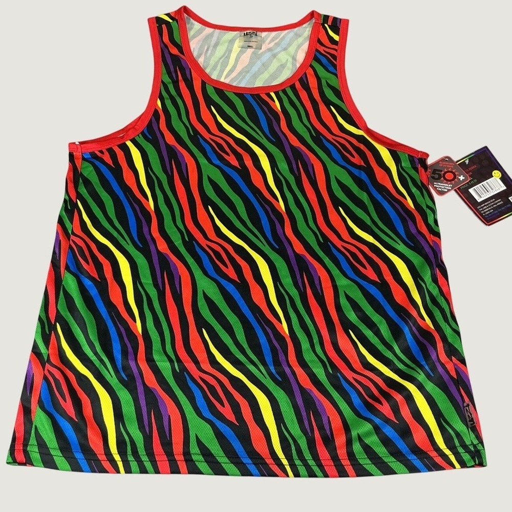 Uzzi Mens Small UPF 50+ Zebra Print Performance Tank Top Multicolor NWT